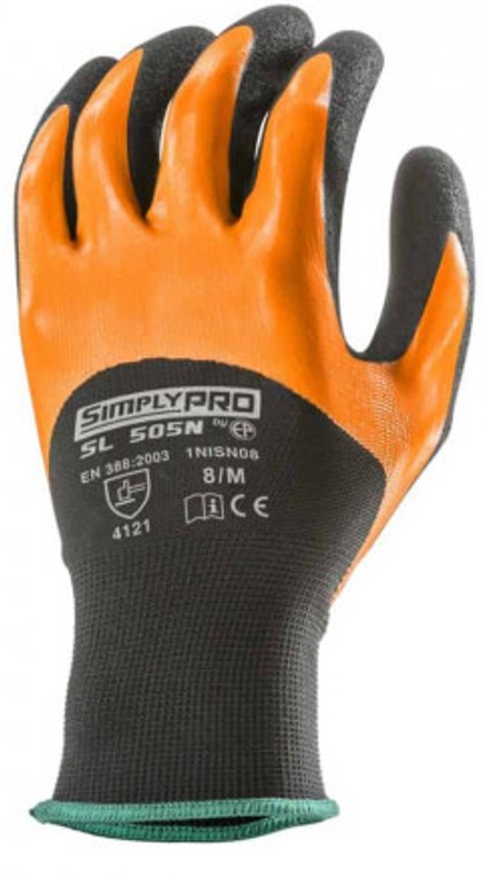 Glove polyester black with orange/black nitrile double coating