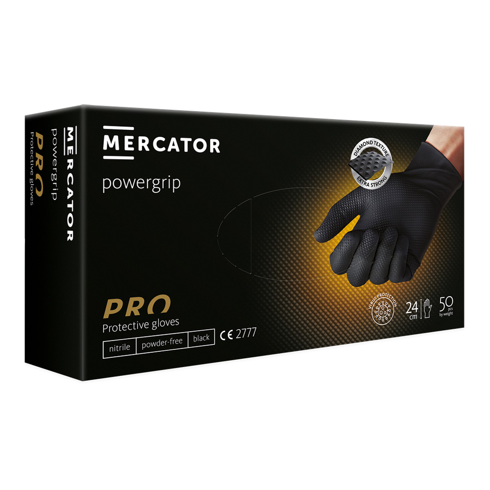 Jednokratne rukavice MERCATOR POWERGRIP PRO crne bez pudera